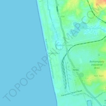 Carte topographique Panambur, altitude, relief