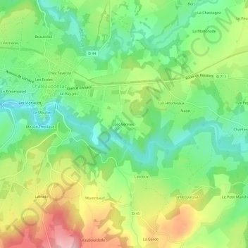 Carte topographique Les Vérines, altitude, relief