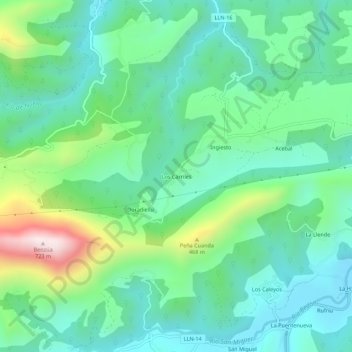 Carte topographique Los Carriles, altitude, relief