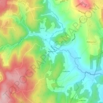 Carte topographique Menteyres, altitude, relief