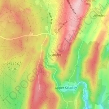 Carte topographique Ruspidge, altitude, relief