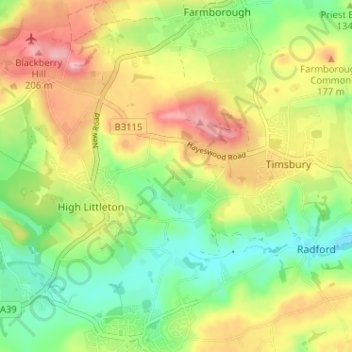 Carte topographique Amesbury, altitude, relief