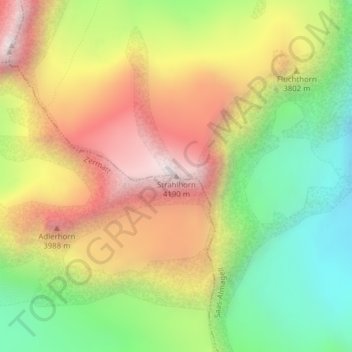 Carte topographique Strahlhorn, altitude, relief