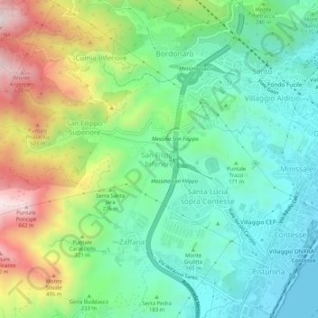 Carte topographique San Filippo Inferiore, altitude, relief