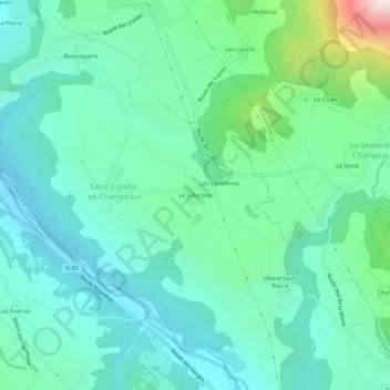 Carte topographique Le Villardon, altitude, relief