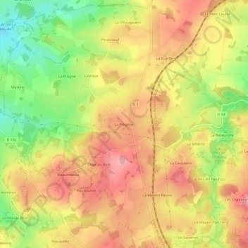 Carte topographique La Piègerie, altitude, relief