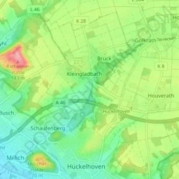 Carte topographique Eschenbroich, altitude, relief