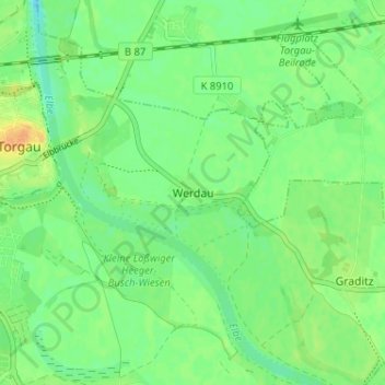 Carte topographique Werdau, altitude, relief