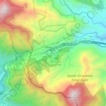 Carte topographique Genting Sempah, altitude, relief