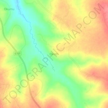 Carte topographique Okoth, altitude, relief