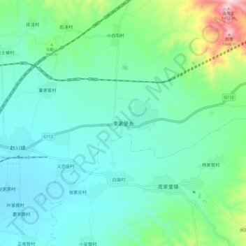 Carte topographique 李家堡乡, altitude, relief