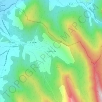 Carte topographique Les Gallands, altitude, relief