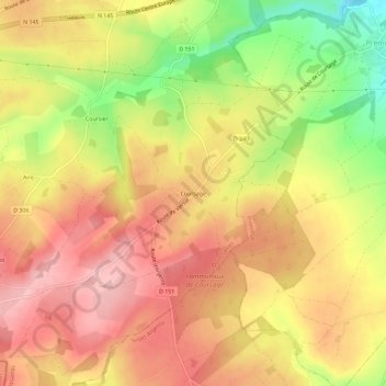 Carte topographique Coursage, altitude, relief
