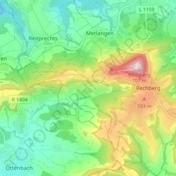 Carte topographique Kleinishof, altitude, relief