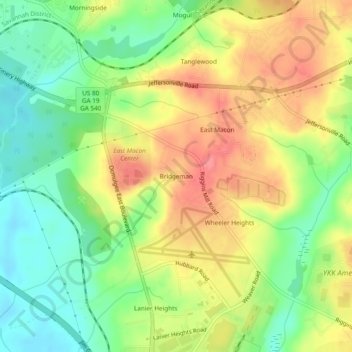 Carte topographique Bridgeman, altitude, relief