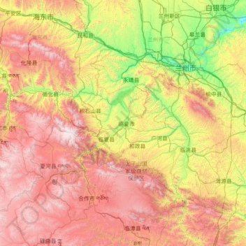 Carte topographique Préfecture Autonome Hui de Linxia, altitude, relief