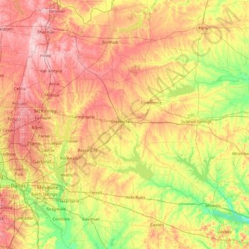 Carte topographique Hunt, altitude, relief