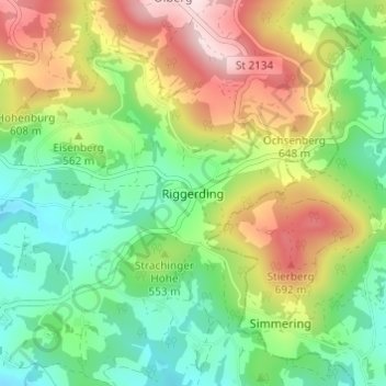 Carte topographique Riggerding, altitude, relief