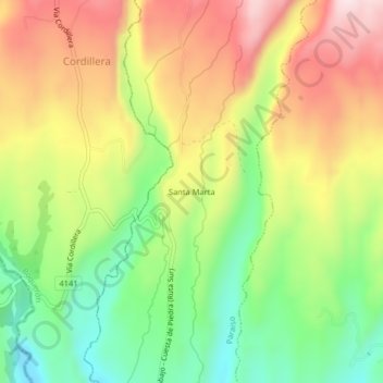 Carte topographique Santa Marta, altitude, relief