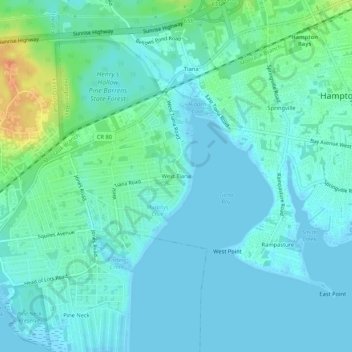 Carte topographique West Tiana, altitude, relief