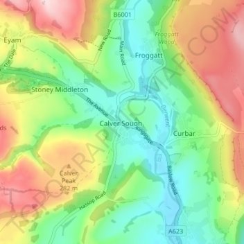 Carte topographique Calver Sough, altitude, relief