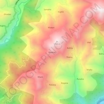 Carte topographique Bhadraj, altitude, relief
