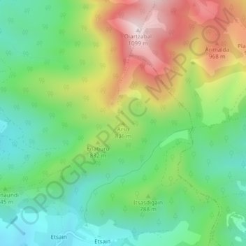 Carte topographique Arsu, altitude, relief