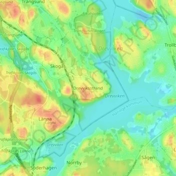 Carte topographique Drevviksstrand, altitude, relief