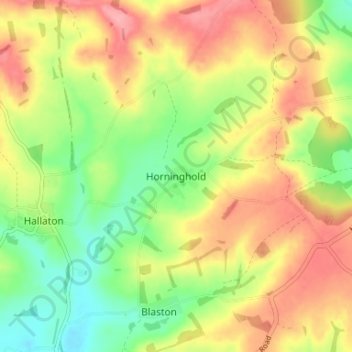 Carte topographique Horninghold, altitude, relief