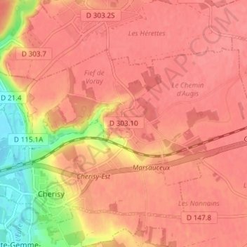 Carte topographique Raville, altitude, relief
