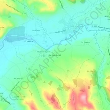 Carte topographique La Gourdounié, altitude, relief