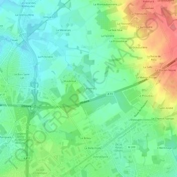 Carte topographique La Poterie, altitude, relief