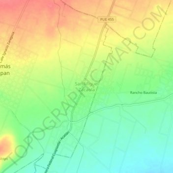 Carte topographique San Miguel Zacaola, altitude, relief