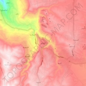 Carte topographique Al Karak, altitude, relief