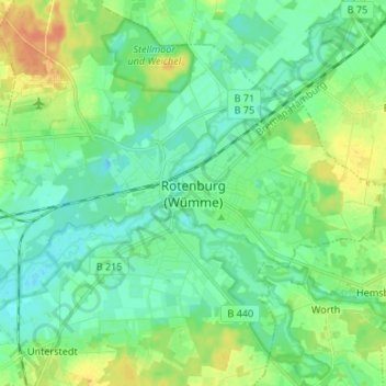 Carte topographique Rotenburg (Wümme), altitude, relief