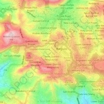 Carte topographique City Camp Proper, altitude, relief