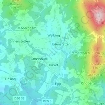 Carte topographique Elsenanger, altitude, relief