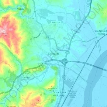Carte topographique Carregado, altitude, relief