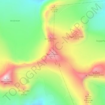 Carte topographique Søre Veotinden, altitude, relief