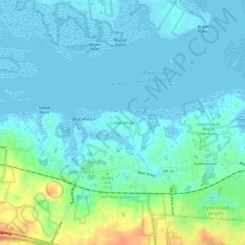 Carte topographique Cobbs Village, altitude, relief