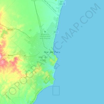 Carte topographique Mar del Plata, altitude, relief