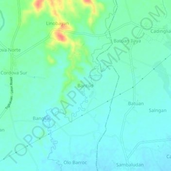 Carte topographique Bantud, altitude, relief