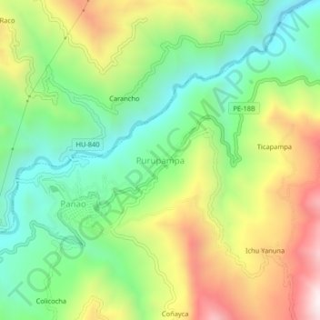 Carte topographique Purupampa, altitude, relief