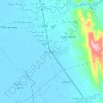 Carte topographique San Jose Sur, altitude, relief
