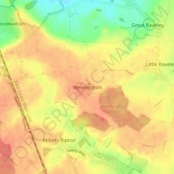 Carte topographique Wennington, altitude, relief