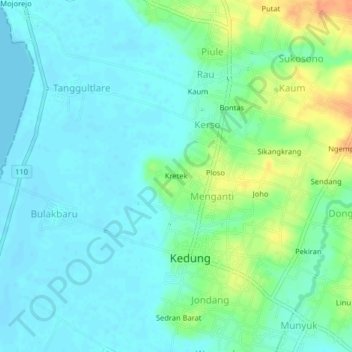 Carte topographique Kretek, altitude, relief