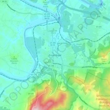 Carte topographique Front Royal, altitude, relief