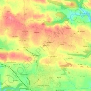 Carte topographique Kerliver, altitude, relief