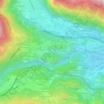 Carte topographique San Gregorio, altitude, relief
