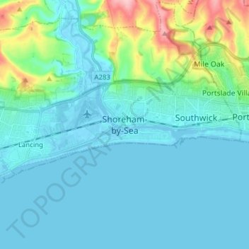 Carte topographique Shoreham-by-Sea, altitude, relief